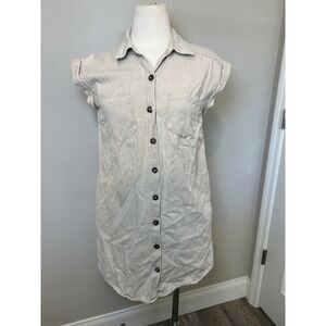 SHE+SKI Beige Linen Blend Button Front Shirt Dress Size S